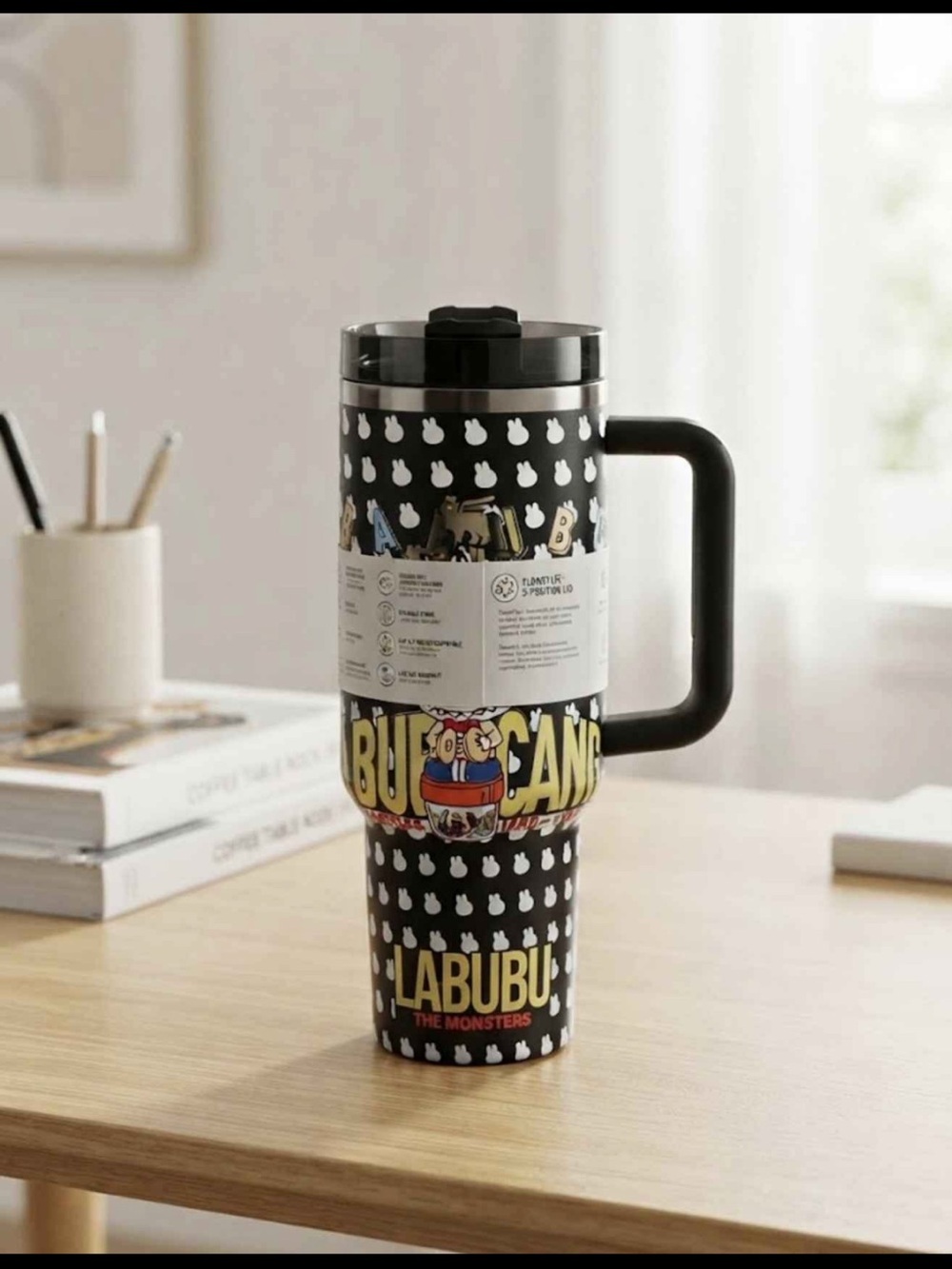 Stanley gift box Labubu candy Black Graphic Travel Mug Handle 40oz straw topper